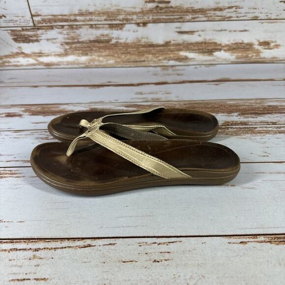 OluKai Aukai Women’s Leather Flip Flop Sandals Beige Sz 8 - Picture 5 of 10